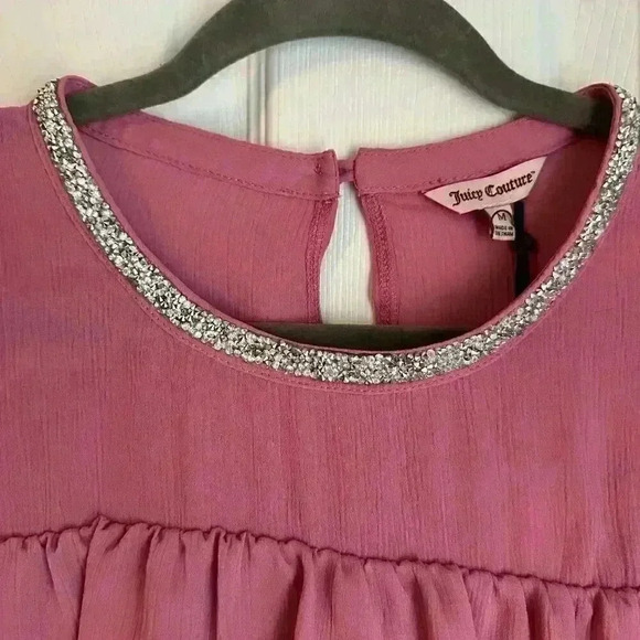 New Juicy Couture Ruffle Layer Crepe Embellished Neckline Women's Blouse Sz M - Picture 3 of 6